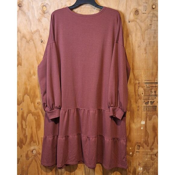 Ava James Dress Women's 3X Mauve Tiered Mini Balloon Sleeves Comfy Loungewear - Picture 7 of 10
